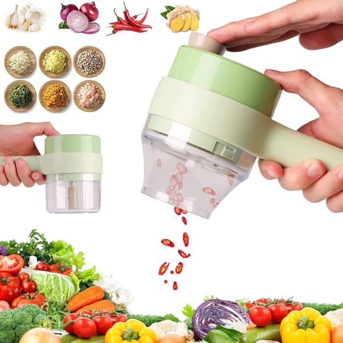 4-in-1 Electric Handheld Vegetable Cutter Set – Multifunction Food Chopper & Fruit Slicer
