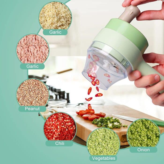 4-in-1 Electric Handheld Vegetable Cutter Set – Multifunction Food Chopper & Fruit Slicer