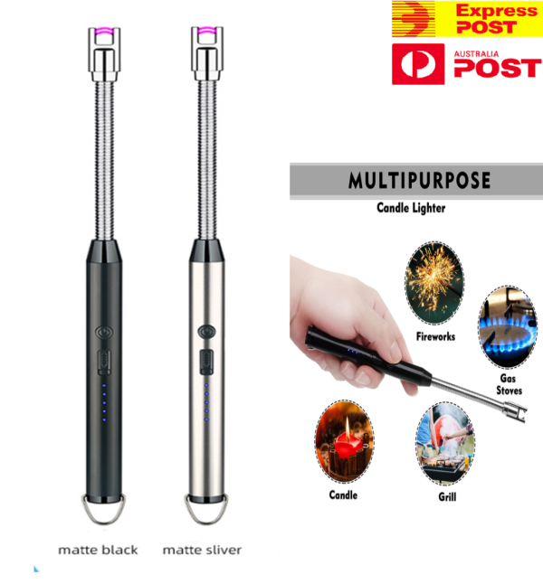 USB Rechargeable Arc Lighter – Flameless, Windproof, 360° Rotating Neck with LED Battery Display
