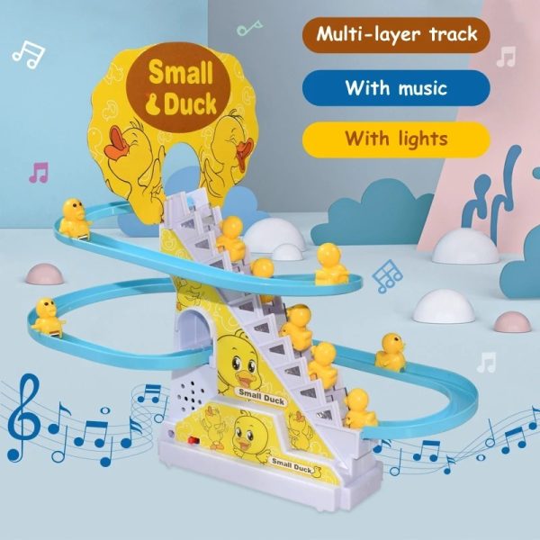 Duck Slide Toy Set – Automatic Stair-Climbing Ducklings Race Track with Lights & Music, Fun Escalator Toy for Kids, 3 Sliding Ducks Included