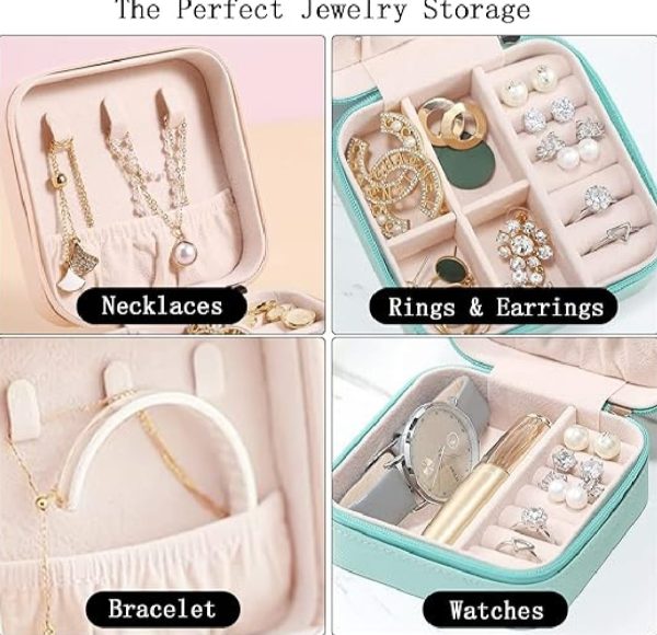 Jewelry Organizer Box , Mini Jewelry Box Travel Pu Leather, Small Jewelry Box Portable Travel Jewelry Box For Rings Earrings Necklace Bracelets Watch Gift For Women Girls
