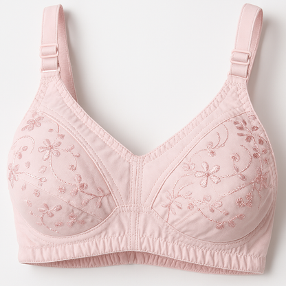 01 Pcs Cotton Embroidered Chikan Bra For Women – Soft Breathable Fabric, Floral Design, Adjustable Straps, 2-Hook Closure, Daily Wear