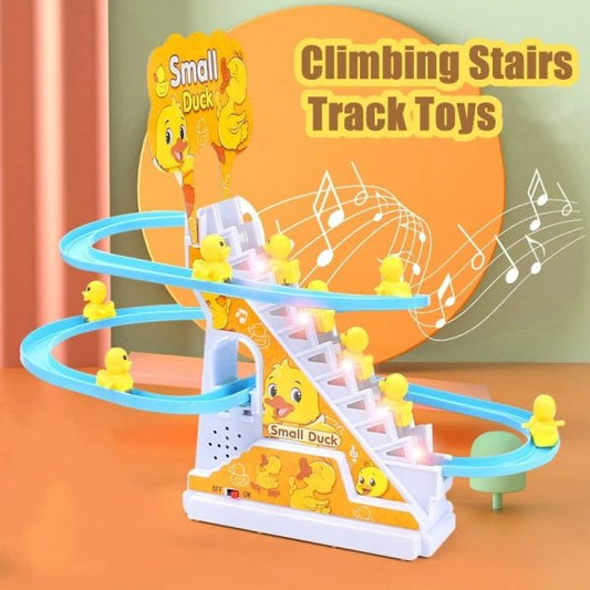 Duck Slide Toy Set – Automatic Stair-Climbing Ducklings Race Track with Lights & Music, Fun Escalator Toy for Kids, 3 Sliding Ducks Included