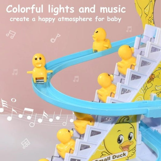 Duck Slide Toy Set – Automatic Stair-Climbing Ducklings Race Track with Lights & Music, Fun Escalator Toy for Kids, 3 Sliding Ducks Included