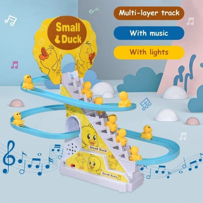 Duck Slide Toy Set – Automatic Stair-Climbing Ducklings Race Track with Lights & Music, Fun Escalator Toy for Kids, 3 Sliding Ducks Included