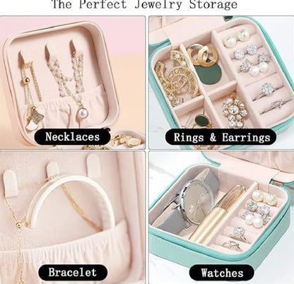 Jewelry Organizer Box , Mini Jewelry Box Travel Pu Leather, Small Jewelry Box Portable Travel Jewelry Box For Rings Earrings Necklace Bracelets Watch Gift For Women Girls